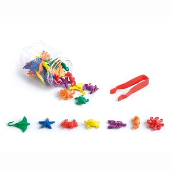 a jar of colorful toys