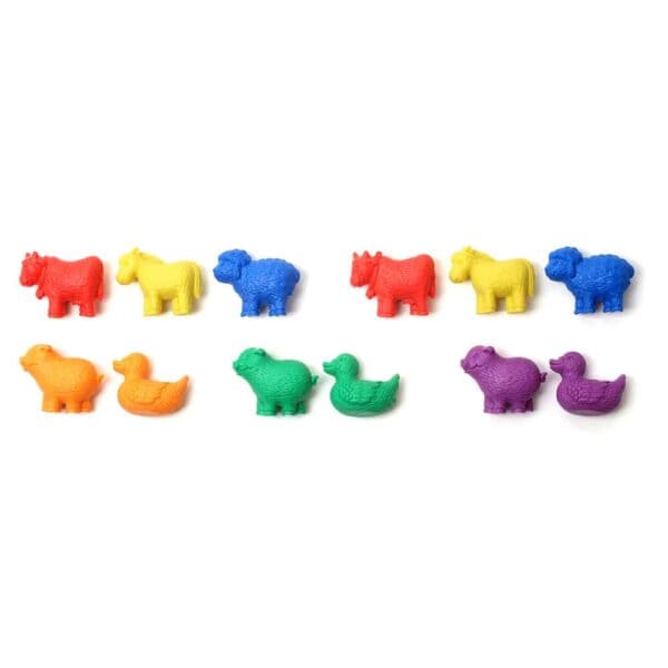 a group of colorful plastic animals