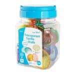a plastic container with colorful objects in it