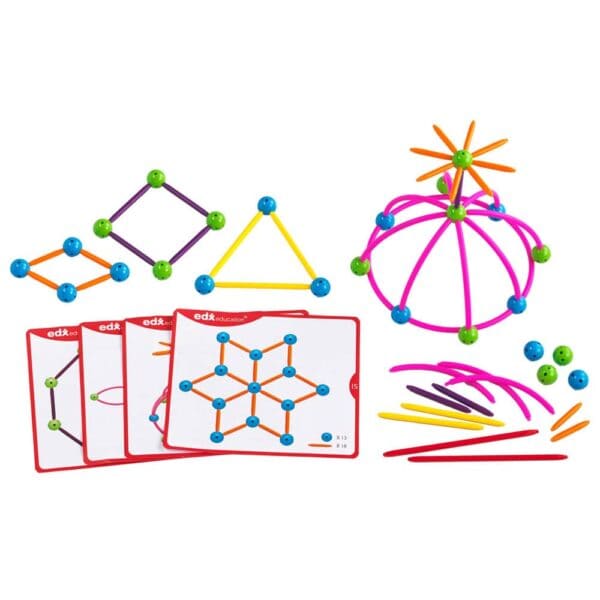 a group of colorful objects and cards