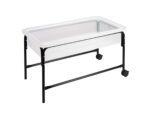 a white tub with black wheels
