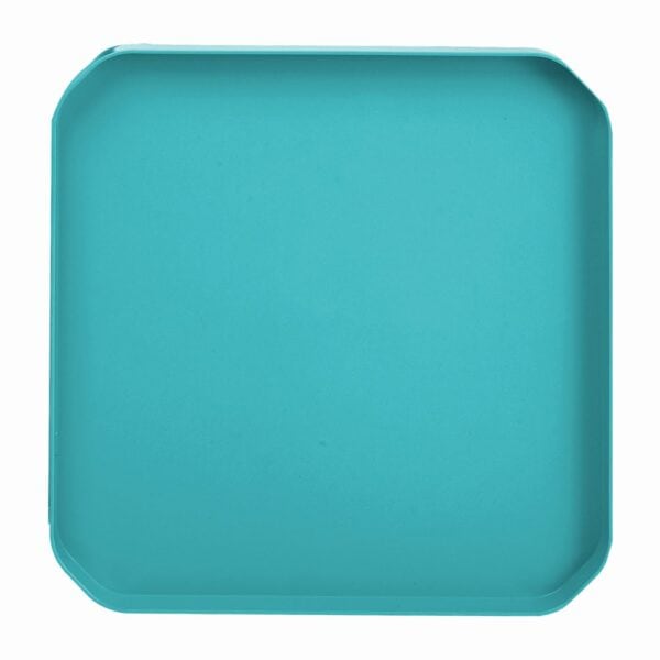 a blue square tray with a white background