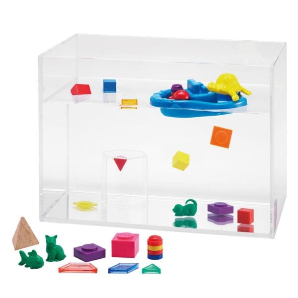 a plastic box with toys in it