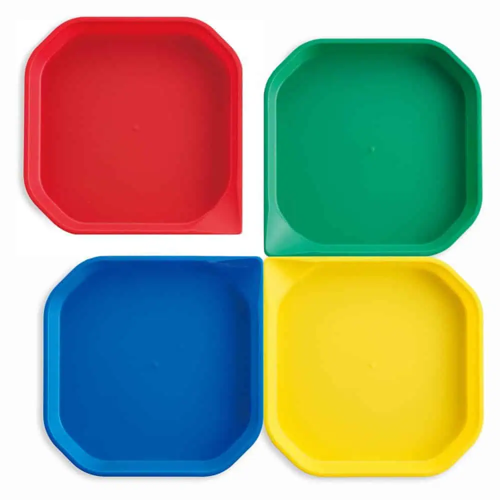 a group of colorful plastic plates
