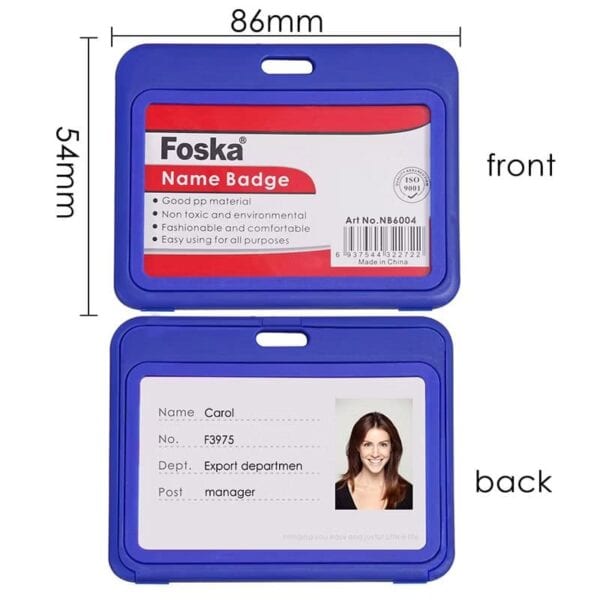 Name Badge Plastic Color Blue, Vertical (10 PCS) 54x86mm