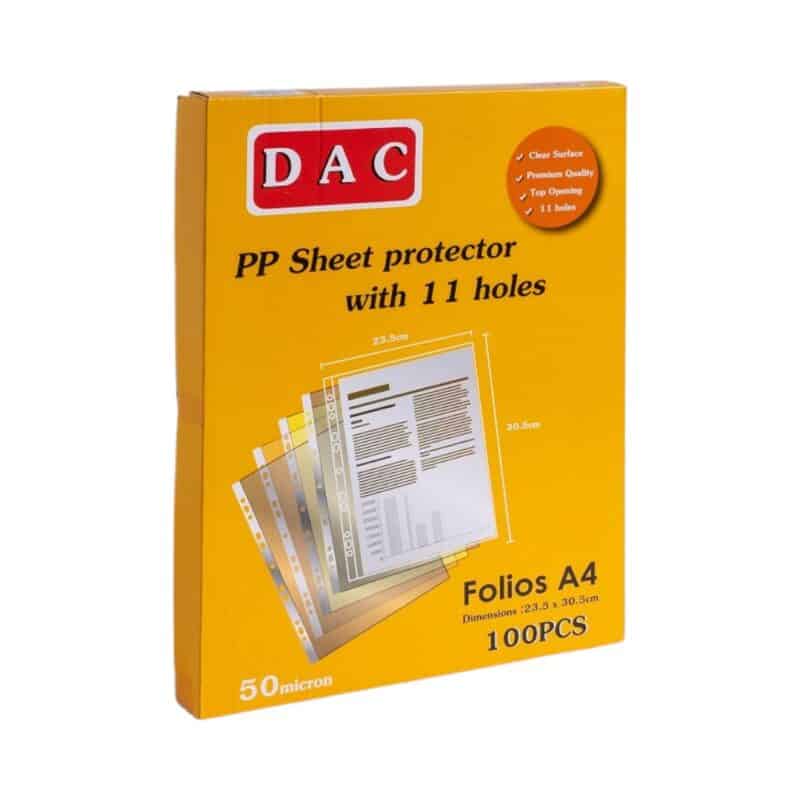 Plastic sheet protector with 11 holes a4 1*100 0. 05 mm 100 per pack