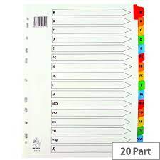 Plastic colorful divider A-Z, 20pcs/set