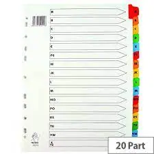 Plastic colorful divider A-Z, 20pcs/set