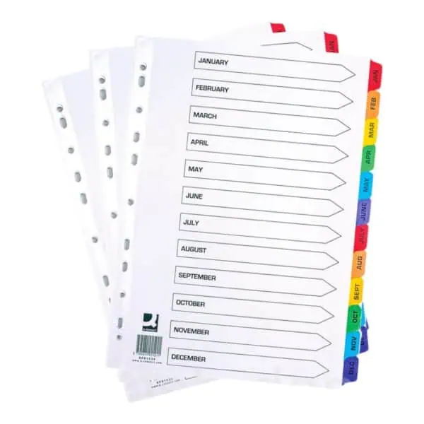 Plastic colorful divider Jan-Dec., 12pcs/set