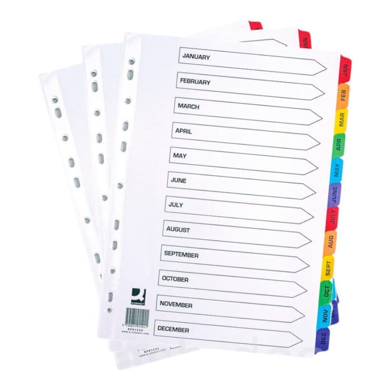 Plastic colorful divider jan-dec. , 12pcs/set