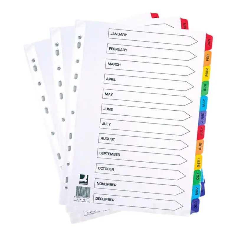 Plastic colorful divider Jan-Dec., 12pcs/set