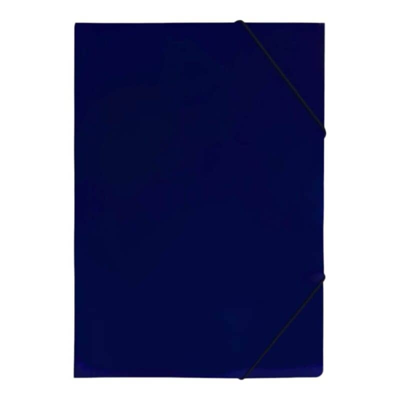 Blue paper folder with black round elastic band