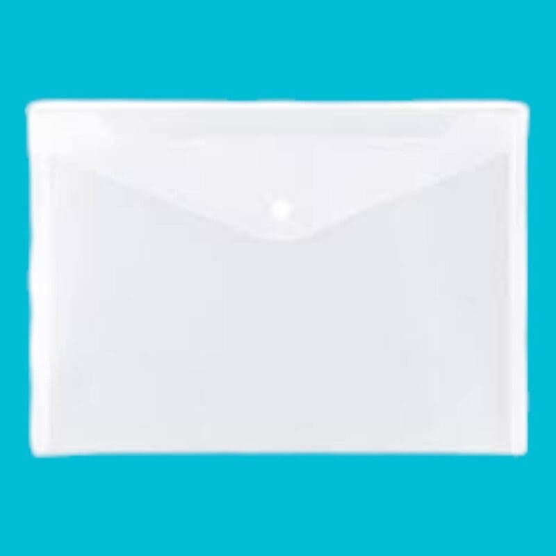 Clear plastic envelope folder with button & name card pocket