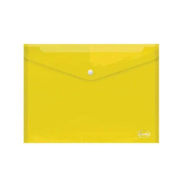 Yellow Clear Plastic Envelope folder with button & name card pocket