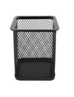 a black mesh basket with a square top