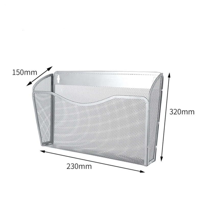 A wire mesh holder with measurements
