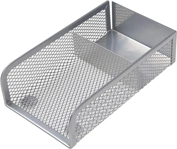 a metal mesh tray with a hole in it