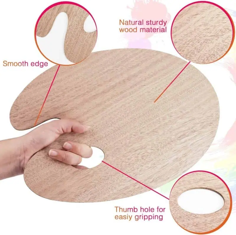 Wooden Paint Palette Paint Tray Palettes Thumb Holder Trays for Artist, 1 PCS