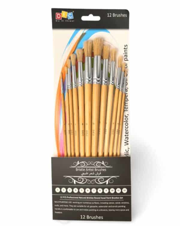 Paint Brush Set 12pcs Round-pointed hog Bristle Hair Long Handle Mixed Art Brushes