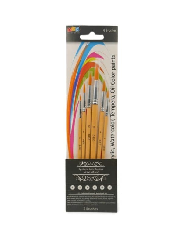 Paint Brush Set  6 pcs Golden Synthetic Hair Round Watercolor Paint Brush Set with Short Natural Wood Handle