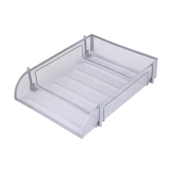 a metal mesh tray with a white background