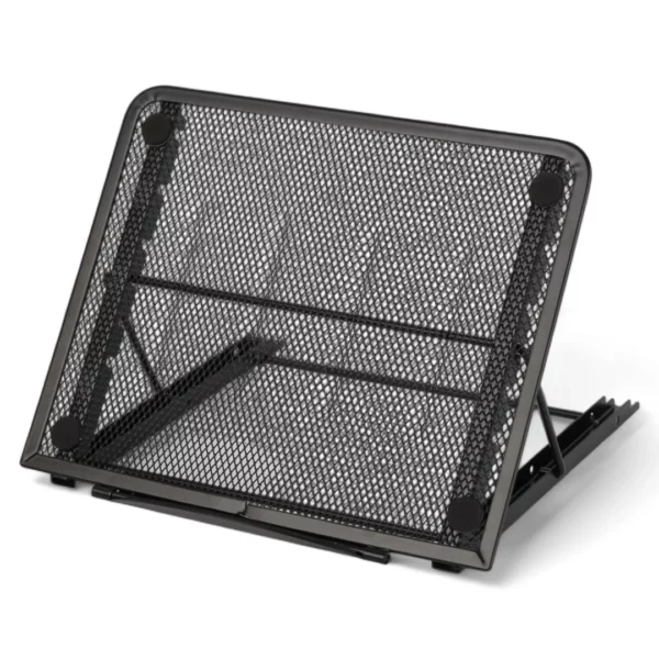 a black mesh tray on a white background