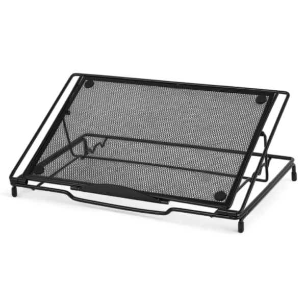 a black metal stand with a mesh cover