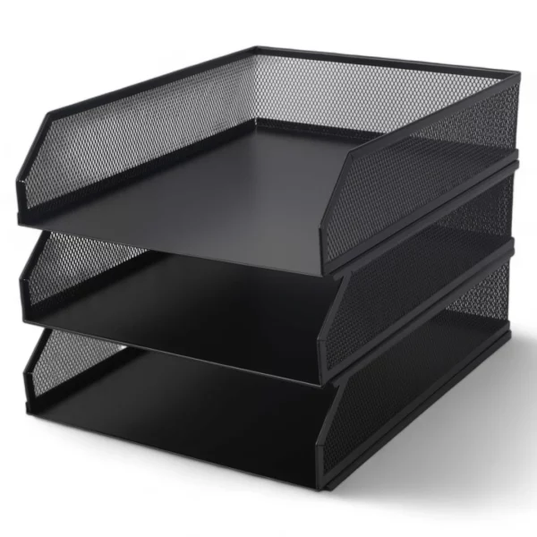 a black metal tray with a mesh top