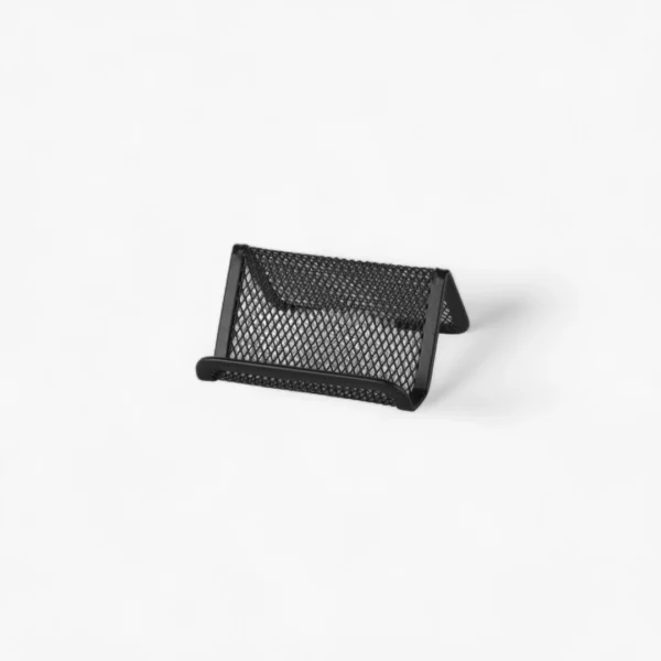 a black mesh holder on a white background