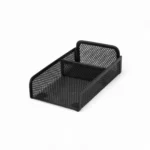 a black mesh tray on a white background