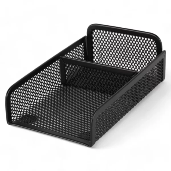 a black mesh tray with a hole in the middle