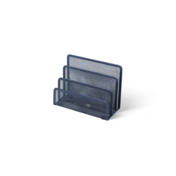 a blue metal mesh holder
