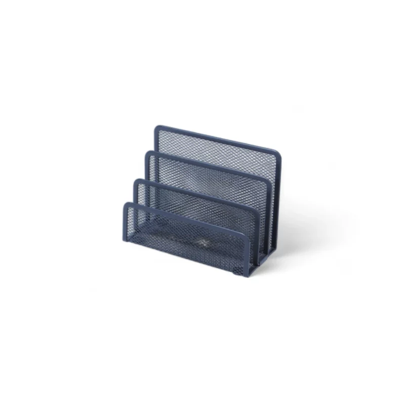 A blue metal mesh holder