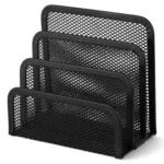a black mesh holder with a white background