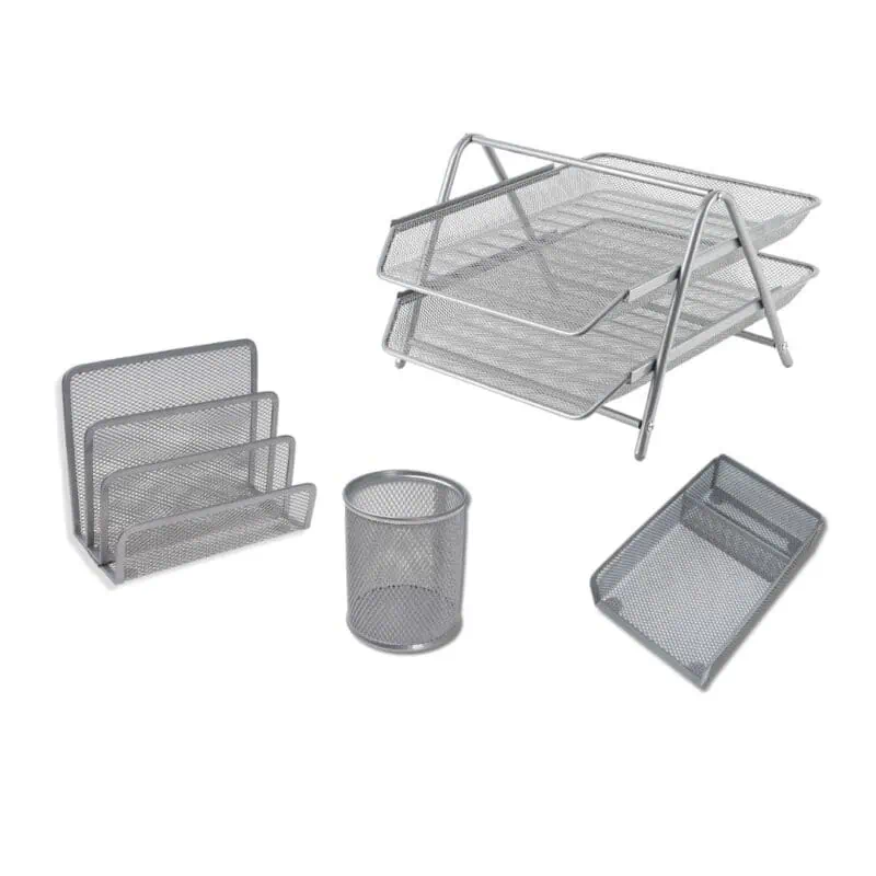 several metal trays and a basket