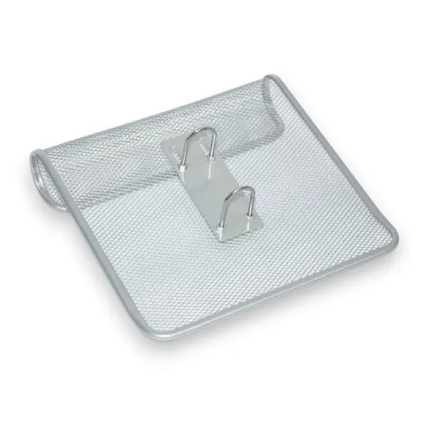 a metal mesh tray with a metal handle