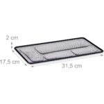 a black mesh tray with measurements