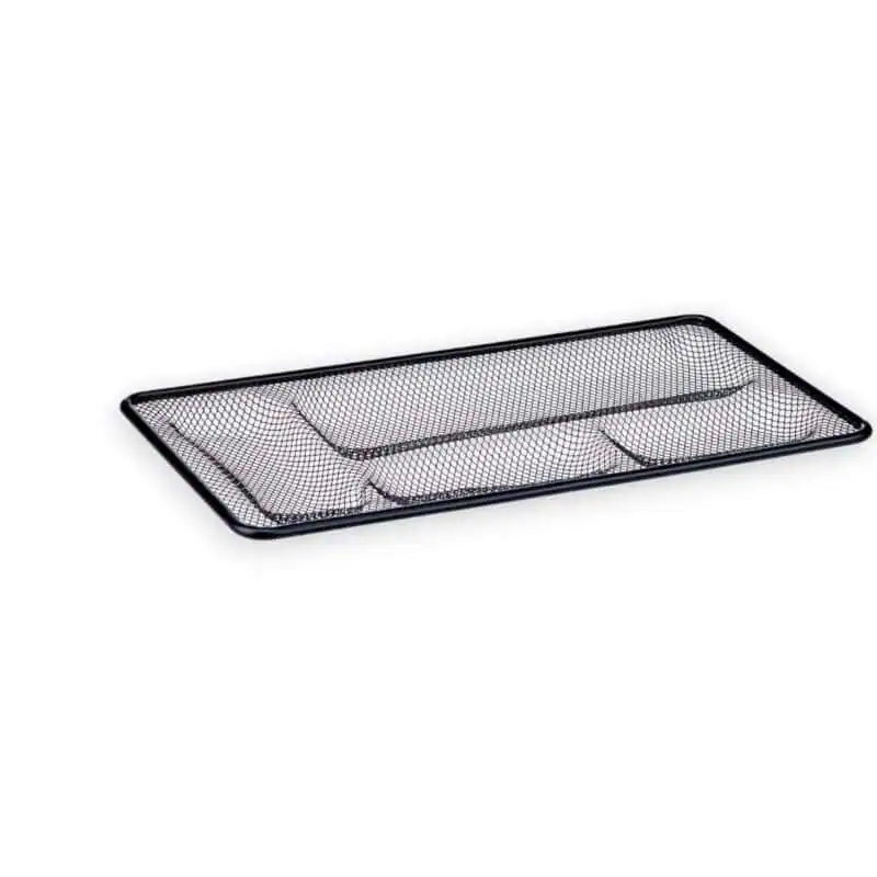 a black and white tray with mesh