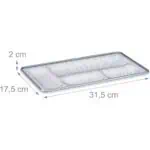 a metal tray with measurements