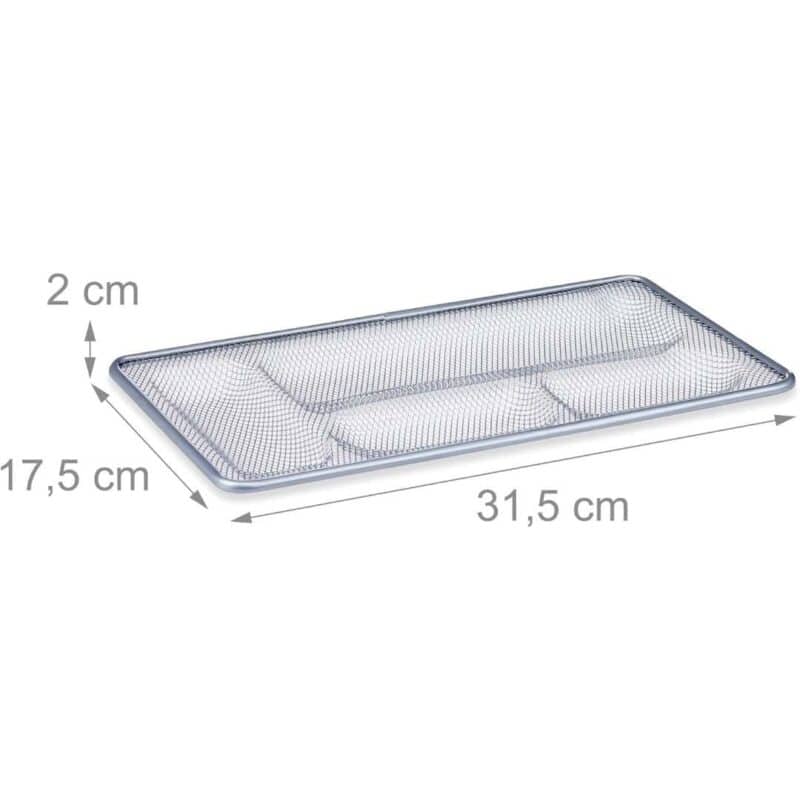 A metal tray with measurements