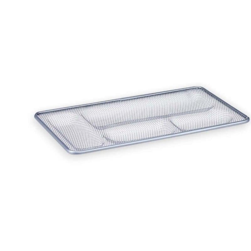 A metal tray with holes on it