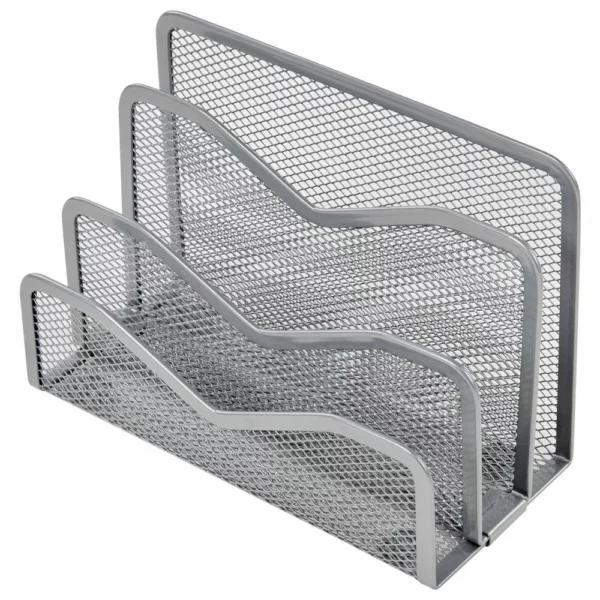 a metal mesh tray with several sections