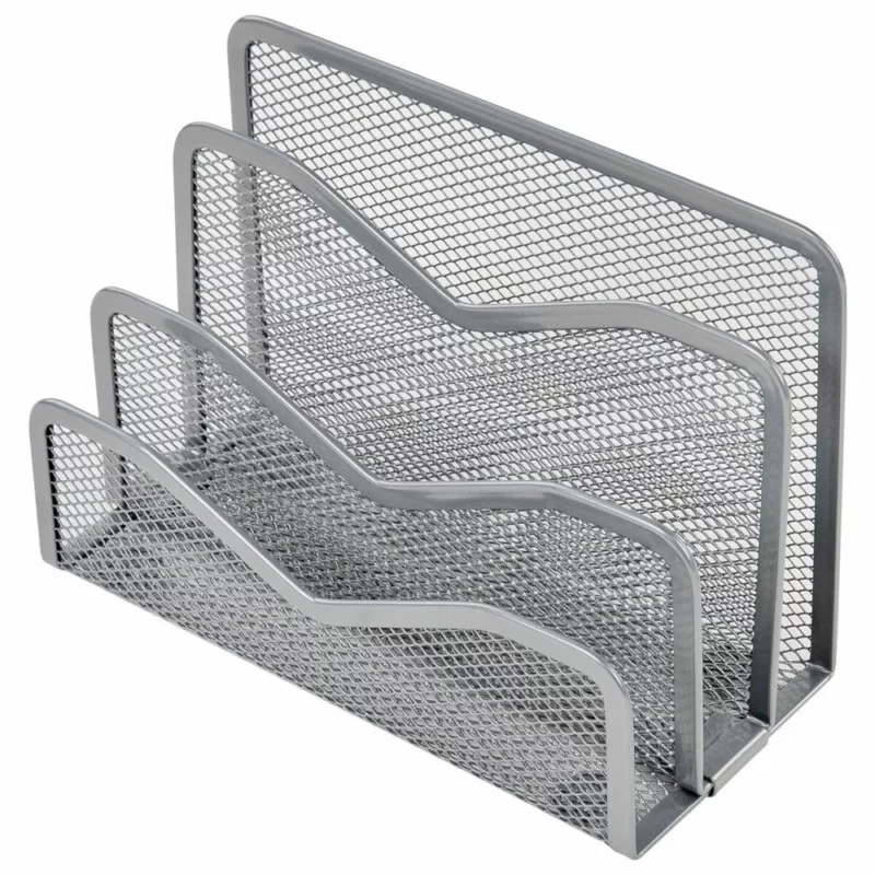 A metal mesh tray with several sections