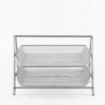 a metal tray with two tiers
