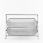 a metal tray with two tiers