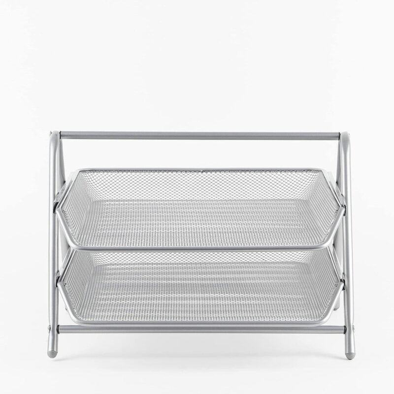 A metal tray with two tiers