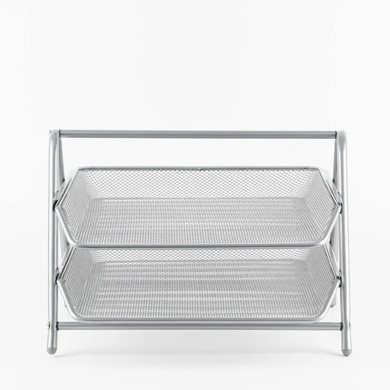 a metal tray with two tiers