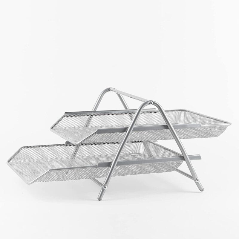 A metal tray with two tiers