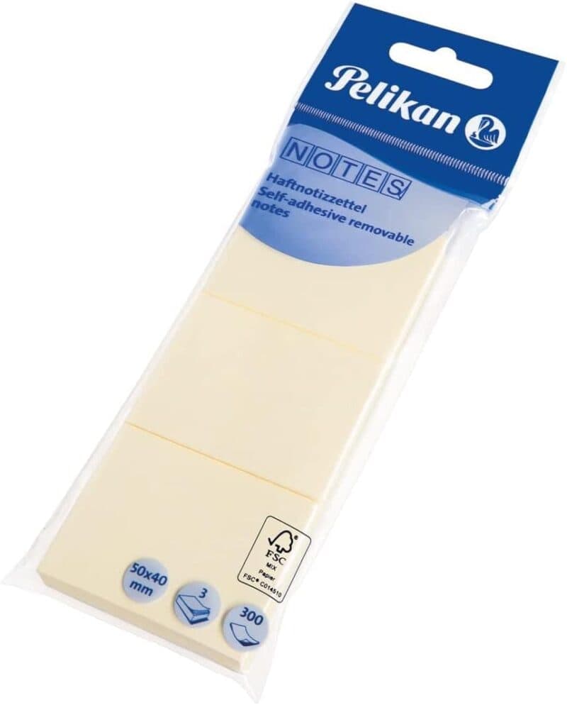 Yellow pelikan self adhesive notes 50x38mm - pack of 3 with 100 sheets each