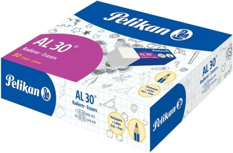 Pelikan AL30 White Eraser Box - Bulk Pack of 30 Pieces for School, Office, Art - High-Quality, Non-Toxic